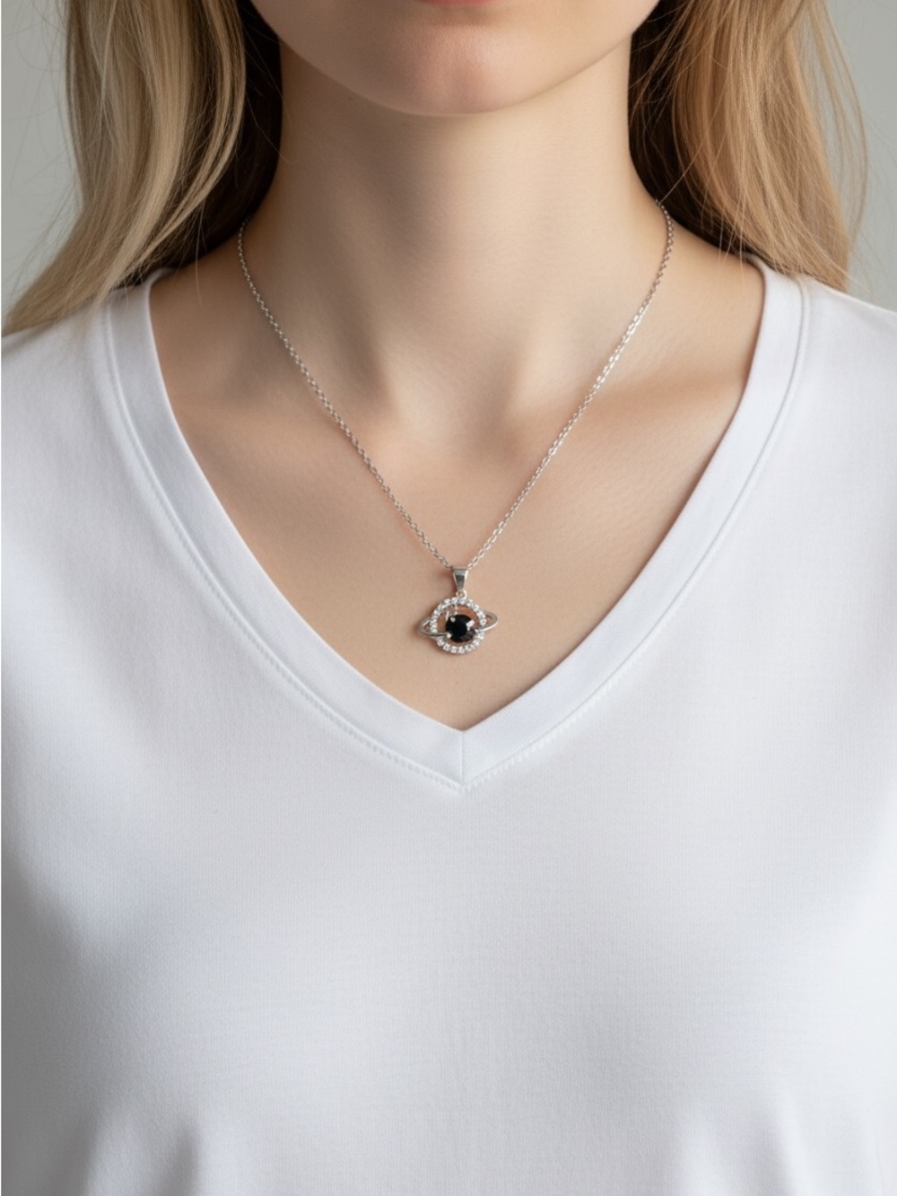 9/20 Silver Necklace with Black Stone Pendant